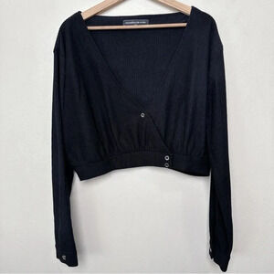MANIÈRE DE VOIR Womens 16 UK Ribbed Wrap  Cropped Cardigan In Black